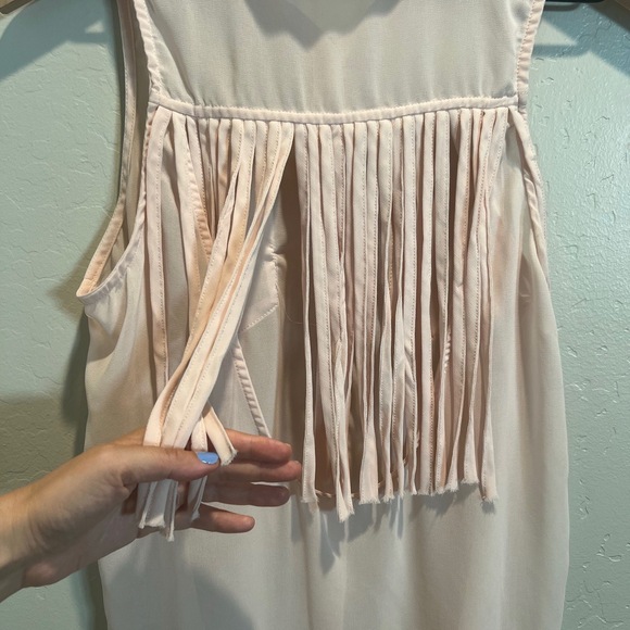 Poetry Sheer Fringe Back Tank‎ Soft Pink High Low Boho Chic Small - Picture 7 of 7